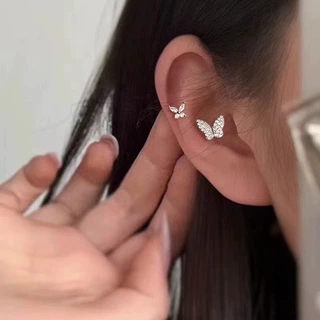 满钻蝴蝶耳钉个性百搭睡觉免摘耳骨钉高级感耳环螺旋小众耳饰