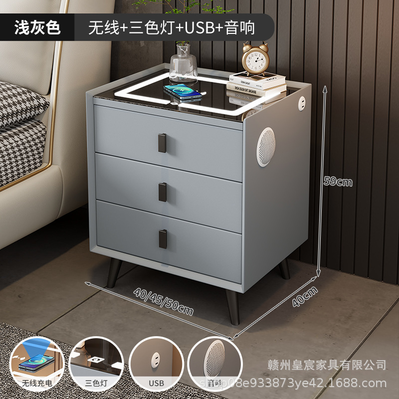 スマート多機能シンプルなベッドサイドキャビネット無垢材収納ホームモダンライト高級スタイルハイエンドベッドサイドキャビネット寝室|undefined