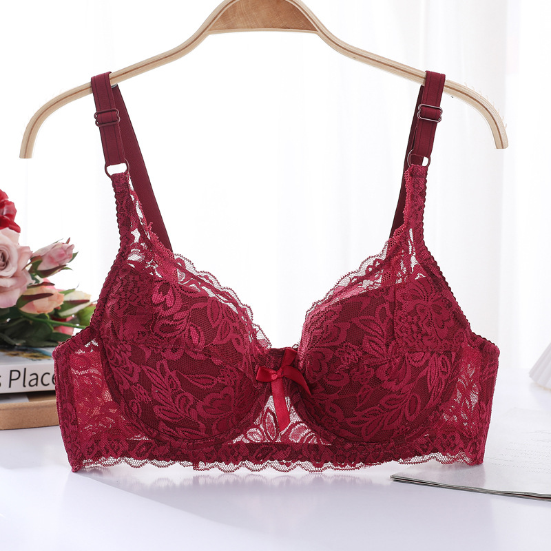 Gran tamaño sin esponja sujetador de mujer ajustable gran taza de encaje sexy delgado gran pecho pequeño ropa interior anti-caída image 10