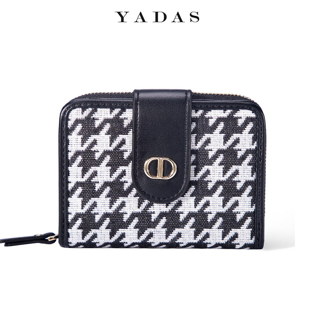 [Personalizada] nueva dama corta billetera plegable lienzo empalmado retro europeo y americano multifuncional gran capacidad cambio