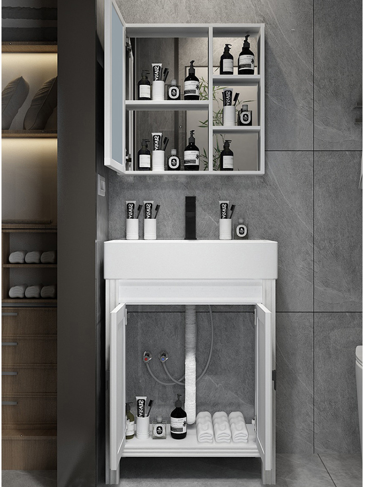 Pequeño apartamento gabinete de baño combinación de baño balcón lavabo mesa de lavado mini esquina piso lavabo gabinete