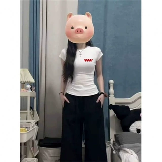 白色新款基础款正肩短袖t恤女春季2026新款修身显瘦收腰短款上衣
