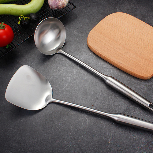 304 stainless steel pan spatula kitchenware set, large pan spoon with thick handle and heat insulation, kitchen utensils for cooking, spatulas and spoons wholesale