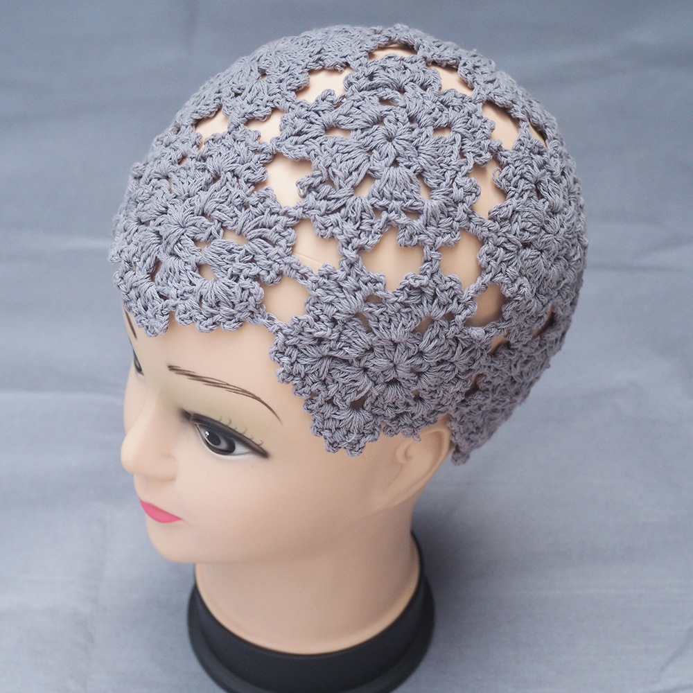 yunweny手工钩编复古纯色拼花针织帽女四季钩针花朵棉线手钩帽子