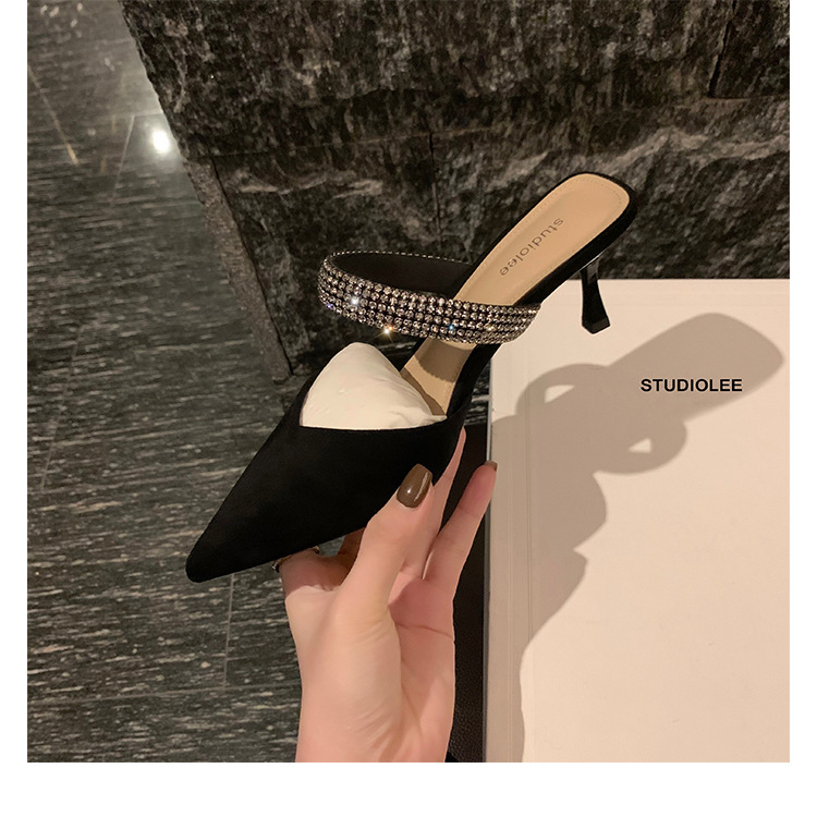 2024 Summer New Black Baotou Stiletto Pointed Toe High Heels Women's Sandals Fashionable and Versatile Outerwear Slippers_vogarts.com