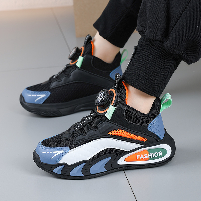 Ligero transpirable y cómodo de moda para niñas zapatos deportivos de botón giratorio casuales para niños zapatos de malla para niños grandes