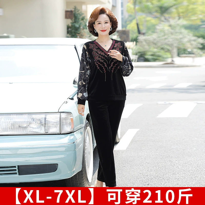 Костюм для женщин среднего возраста больших размеров, весна-осень 2025, для полных мам, свободный, из вельвета, повседневный, комплект из двух предметов, оптом