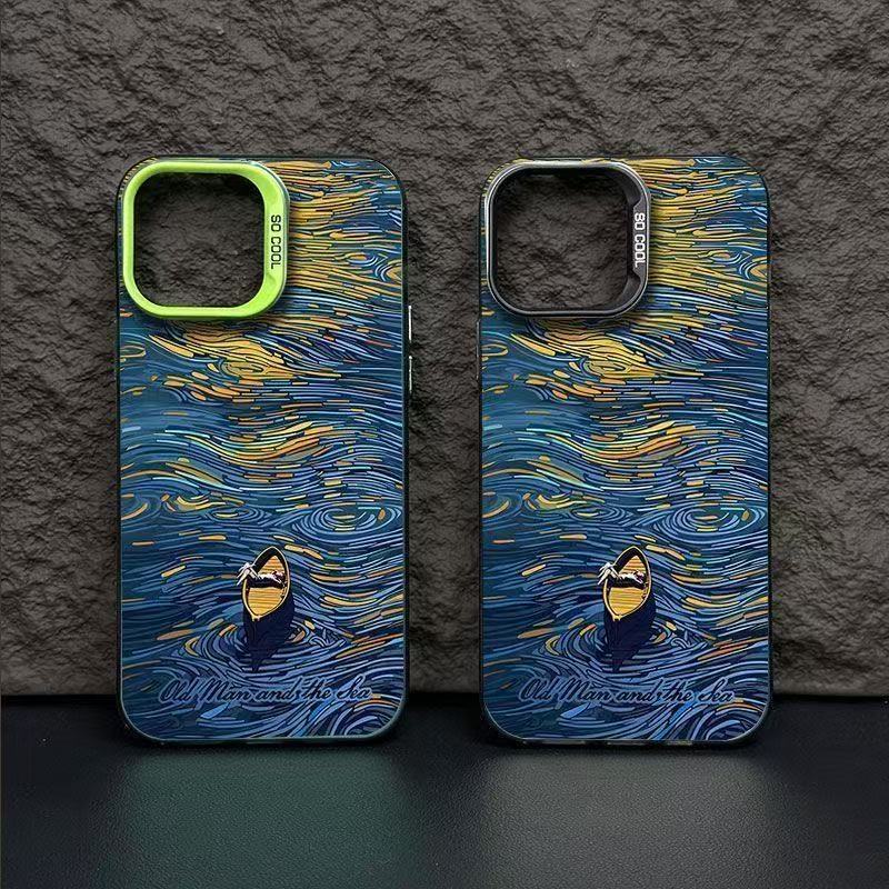 Funda para teléfono con diseño de océano pintado al óleo, compatible con Apple 17 Pro Max, funda personalizada y energética para iPhone 16/15/14/13, estilo europeo y americano.