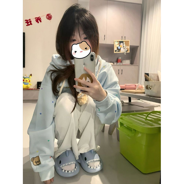 国潮のかわいい熊の波点のカーディガンの男女の秋冬の金のゆったりしている学院の風のファスナーのコート|undefined