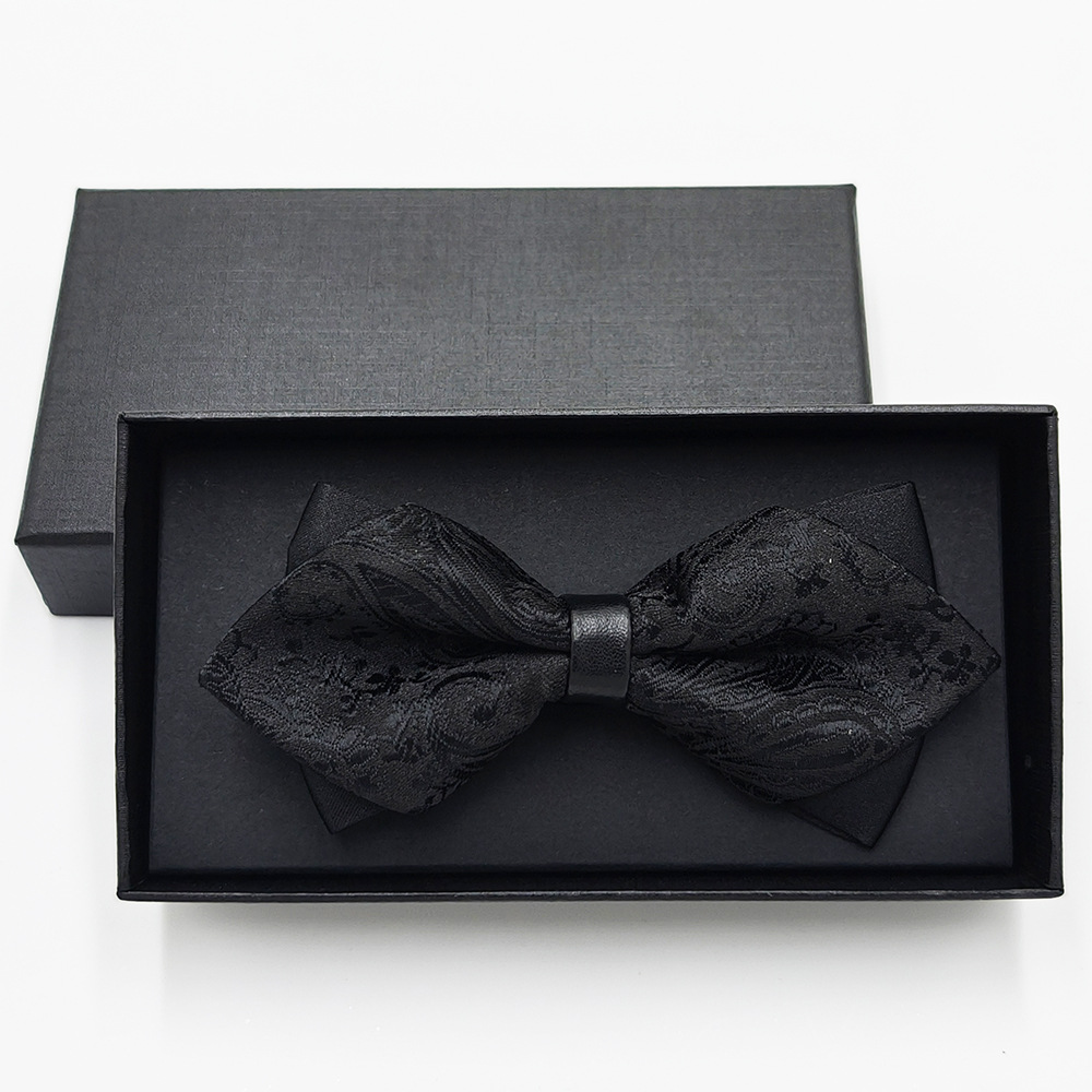 Pajarita negra de color sólido para hombre Boda británica Boda novio padrino traje camisa arco caja de regalo embalaje