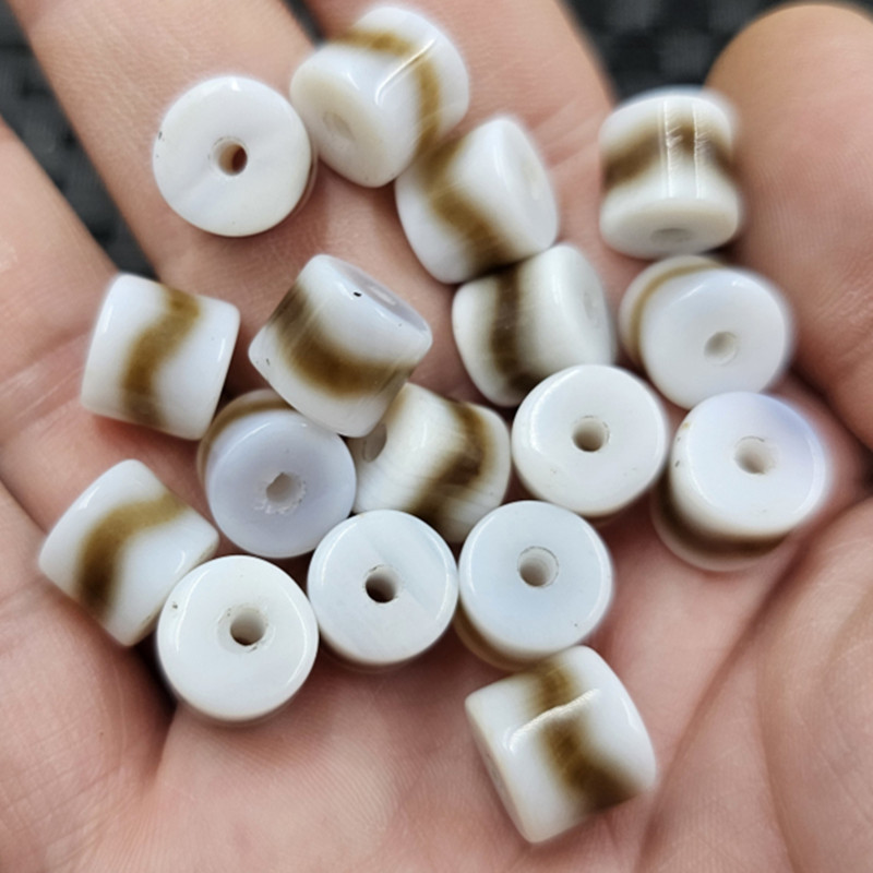 White Coffee Color Tiger Tooth Dzi Beads Barrel Beads Jade Loose Beads White Agate Straight Straight Column Cylindrical Passepartout Jewelry Accessories Beads