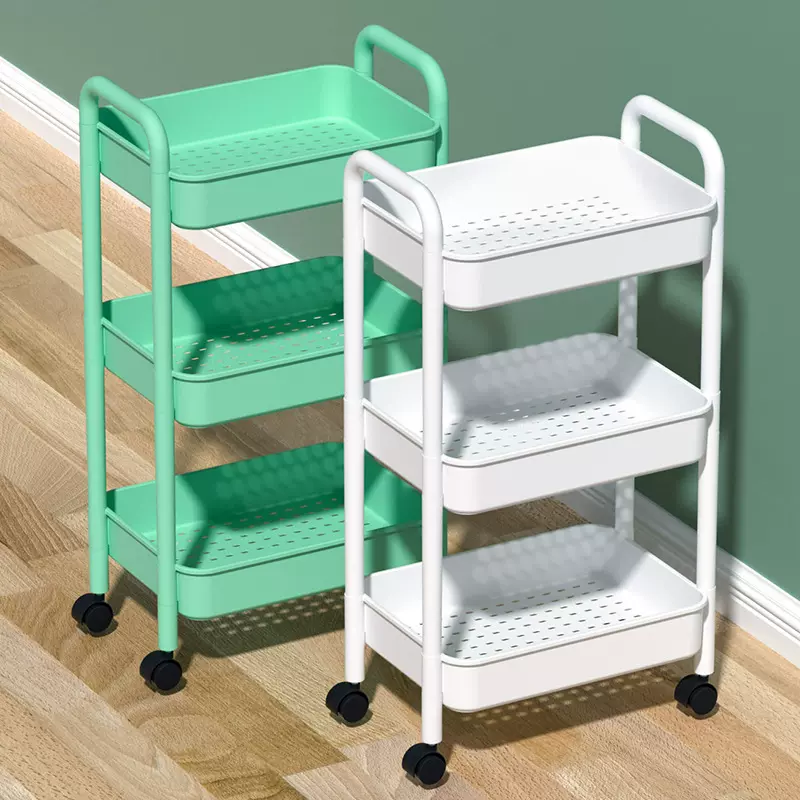哇噢收纳加厚塑料小推车置物架落地厨房卧室卫生间储物收纳架架子