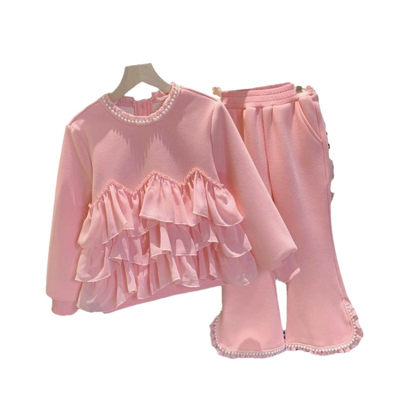 Completo due pezzi per bambina con bordo a volant stile chic_voghion.com