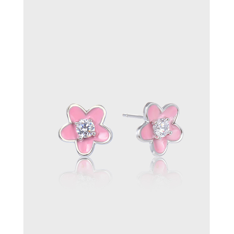 Diseño de nicho de moda coreana flor dulce pendientes mujeres s925 plata esterlina goteo de aceite de piedra pendientes personales pendientes
