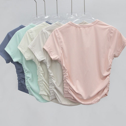 Women's Yoga Shorts Slimming High Elastic Summer Breathable Sports Ribbed T-Shirt Tight Fitness Clothes Quick Dry Top