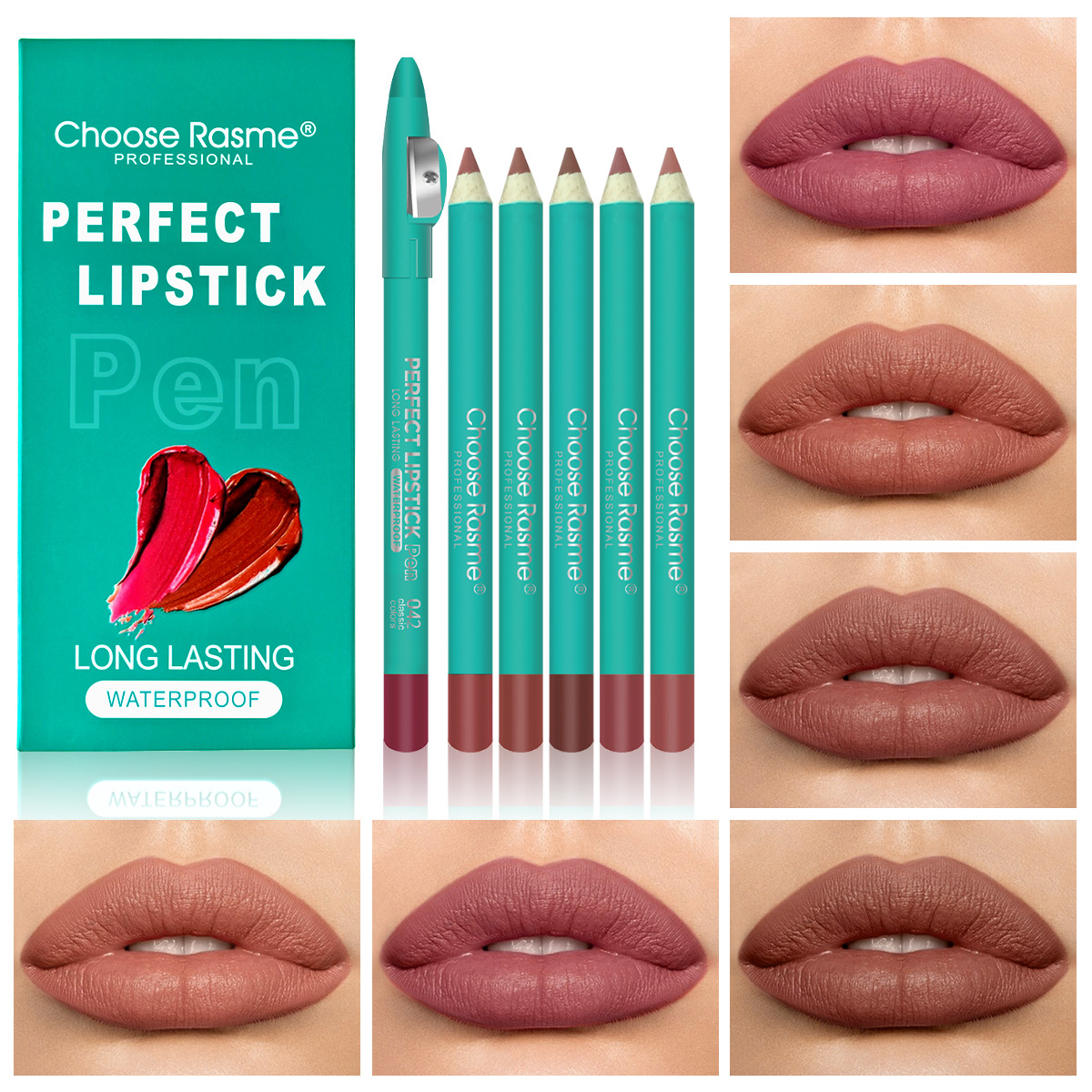 Choose Rasme 6 color mixed lipstick pen non stick cup with pencil sharpener thick rod lip liner set_voghion.com