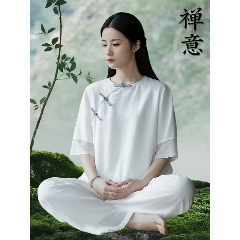 仙气棉麻瑜伽服夏季禅修服女两件套套装新款禅意居士服