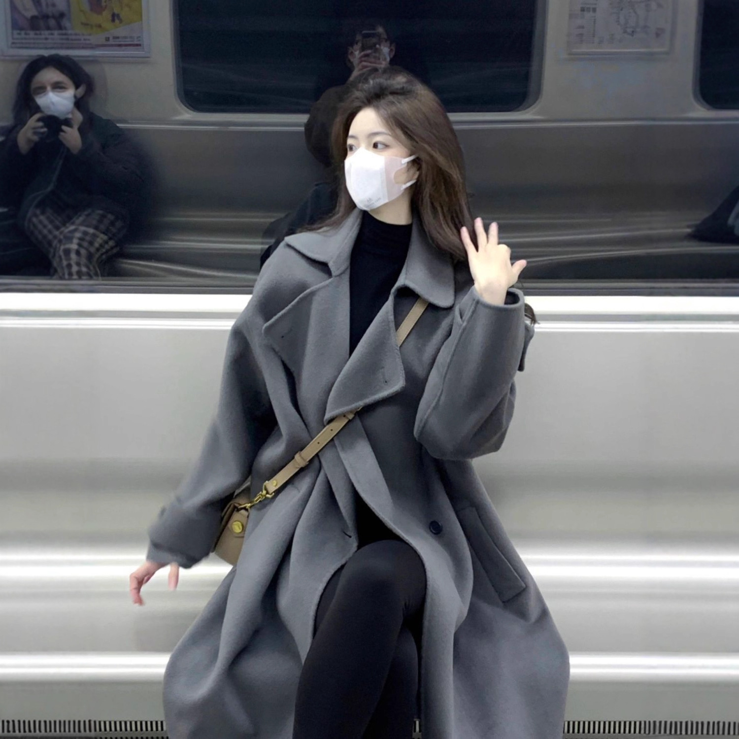 灰色双面羊绒呢子大衣女中长款2025秋冬新款高级感小个子毛呢外套