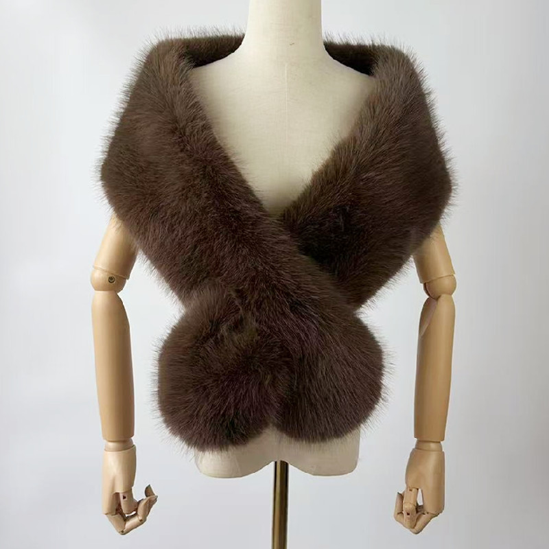 Imitation Fur Extended Bridal Wedding Dress Shawl Fur Collar Scarf Fox Fur Cross Fake Collar Winter White