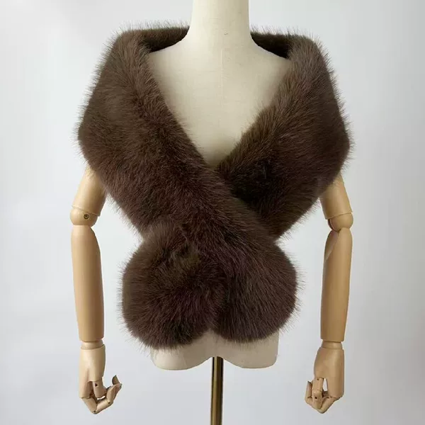 Imitation Fur Extended Bridal Wedding Dress Shawl Fur Collar Scarf Fox Fur Cross Fake Collar Winter White