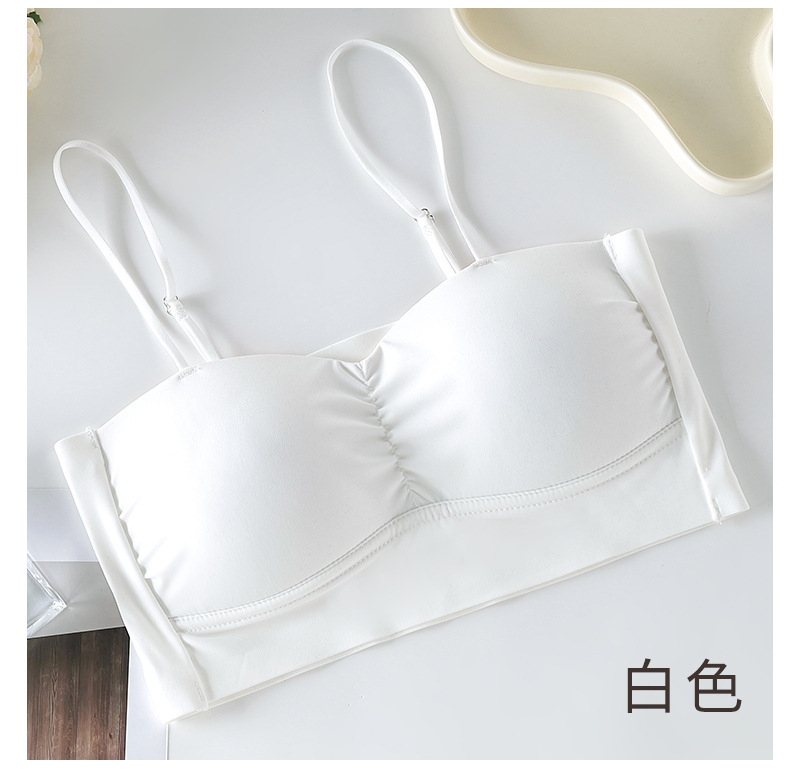 Espalda de belleza sin costuras camisola correa de hombro ajustable para mujer envuelta en el pecho sin anillo de acero Copa fija Sujetador de fondo anti-exposición ropa interior