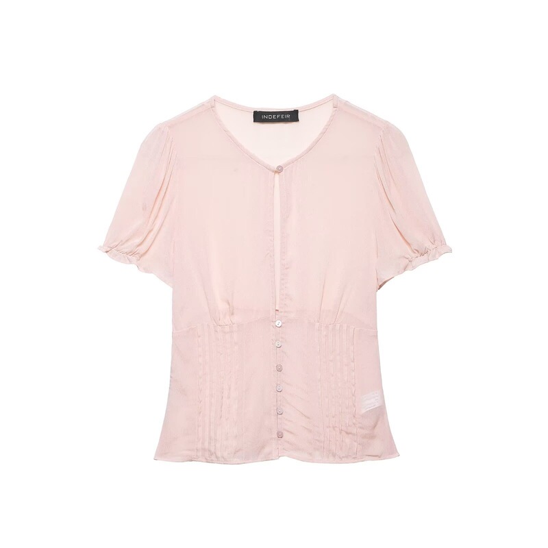 Cross-Border Foreign Trade Women's Clothing 2026 Summer New Fashion Gentle Pink Chiffon Semi-Transparent Shirt Fashionable Versatile Top Cross-Border Foreign Trade Women's Clothing 2026 Summer New Fashion Gentle Pink Chiffon Semi-Transparent Shirt Fashionable Versatile Top