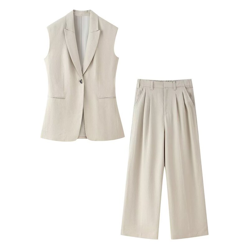 European and American Cross-Border Women's Clothing 2025 Spring New Style Za Slim-Fit Suit Vest with Shoulder Pads + Straight-Leg Pants Set European and American Cross-Border Women's Clothing 2025 Spring New Style Za Slim-Fit Suit Vest with Shoulder Pads + Straight-Leg Pants Set