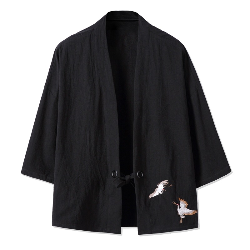 Chaqueta de estilo chino, manga tres cuartos, traje Tang masculino, Hanfu, cárdigan japonés japonés, kimono, lino, pino ancho image 1