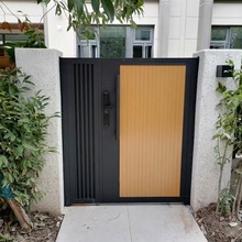 定 制铝合金别墅庭院大门不锈钢户外木纹铝铁艺塑木单双开门绢花
