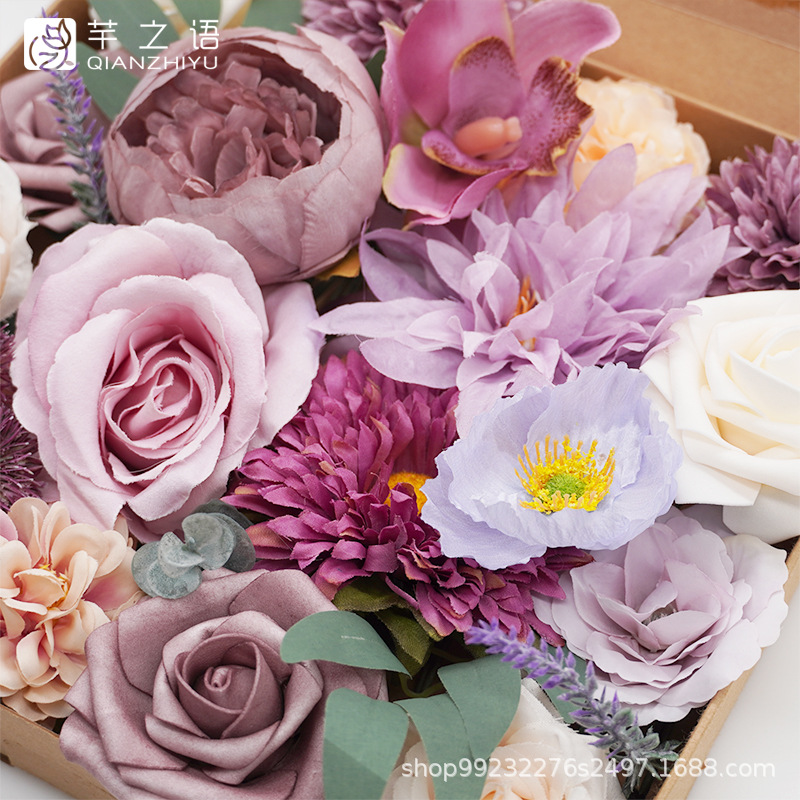 亚马逊热销紫色绢布仿真礼盒花婚礼庆典用品新娘伴娘手捧仪式浪漫