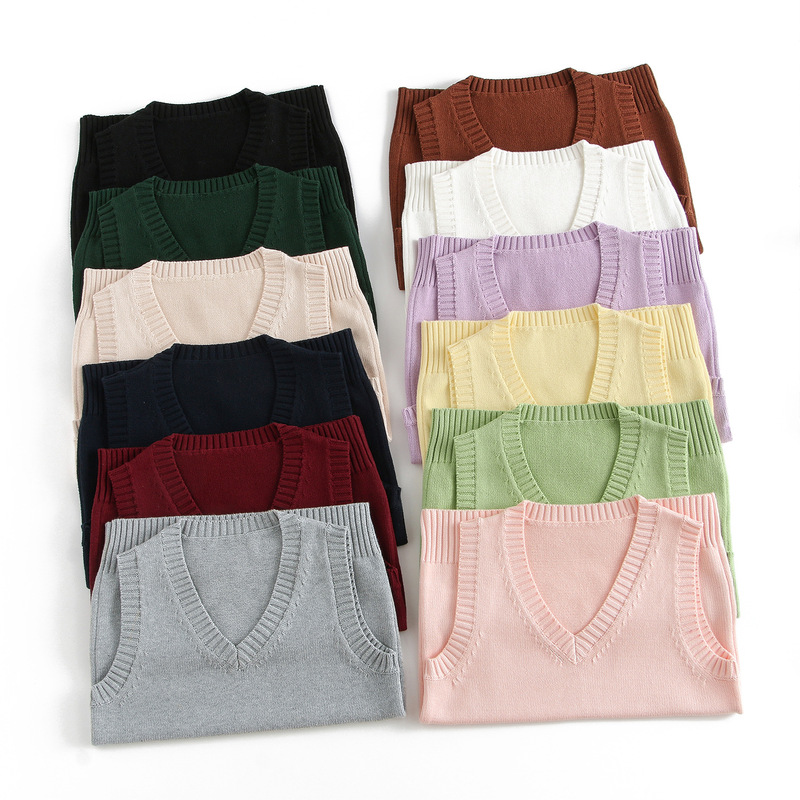 14 Color JK Uniform Vest Japanese V-Neck Pullover Autumn and Winter Sweater Vest Knitted Sweater