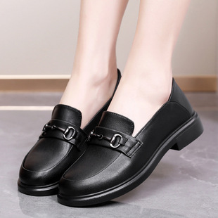 Spring New Women's Loafers Fashion Single-layer Shoes Korean Fashion Overalls Work Shoes with Cowhide Square Heel Women's Shoes