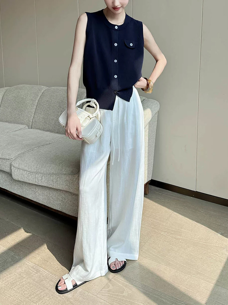 Áo len cardigan không tay nữ mùa hè cao cấp, chất liệu mỏng nhẹ — Xanh lông mòng đen