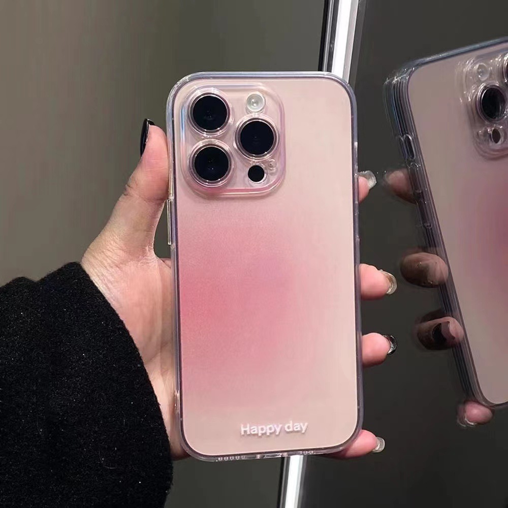 ins漸變暈染透明粉色適用iPhone15promax蘋果13手機殼新款13pro女