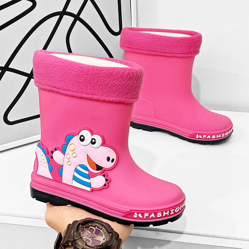 Children's Baby Rain Boots for Boys and Girls, Cute Dinosaur Student Water Shoes, Rubber Shoes, Non-Slip, Lightweight, Medium and Large Kidsren's Rain Boots