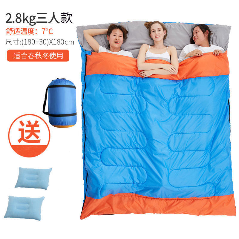 Saco de dormir azul y naranja para tres personas de 2,8 kg viene con 3 almohadas cuadradas --- gran oferta