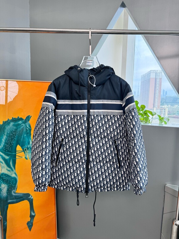 正确版25冬季新款D迪家双面穿老花满印连帽羽绒服情侣款保暖外套|undefined