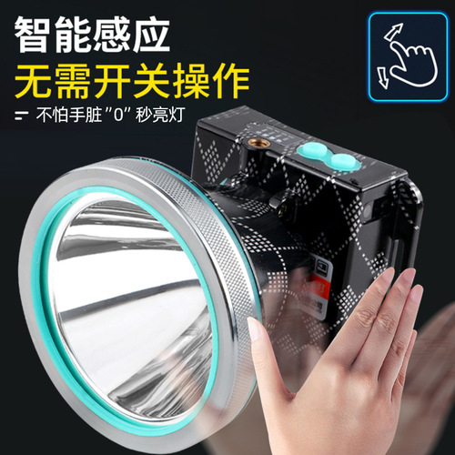Wholesale LED headlamp with high-intensity lithium battery charging, long-range, head-mounted flashlight for outdoor fishing, family use.