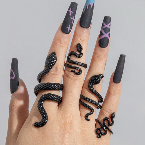 Black Snake Ring Set Series Western Dark Style Western Men's Design Sense Coiling Snake Ring
