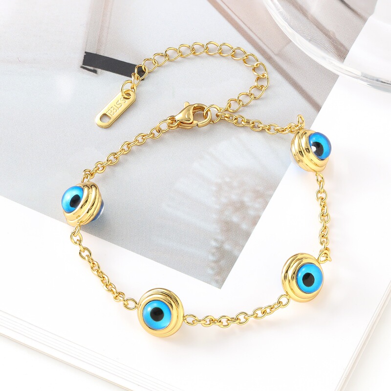 Foreign Trade Cross-Border Devil's Eye Blue Titanium Steel Bracelet European and American Fashion Hot Selling Stainless Steel Bracelet Women's Hand Jewelry