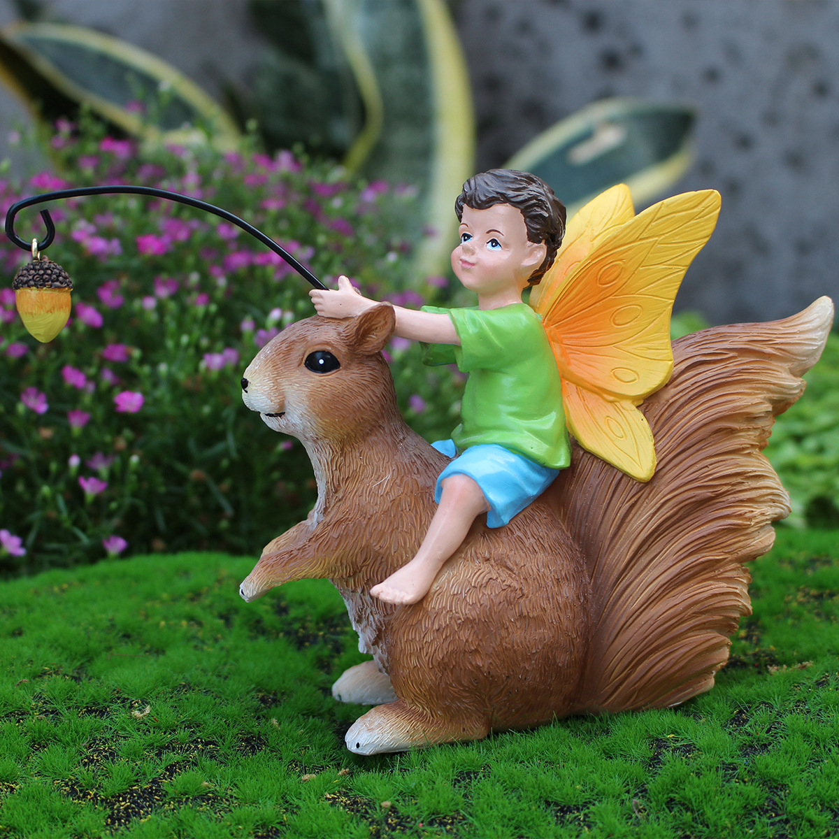  new style riding Squirrel Boy resin decoration garden home resin crafts decoration  