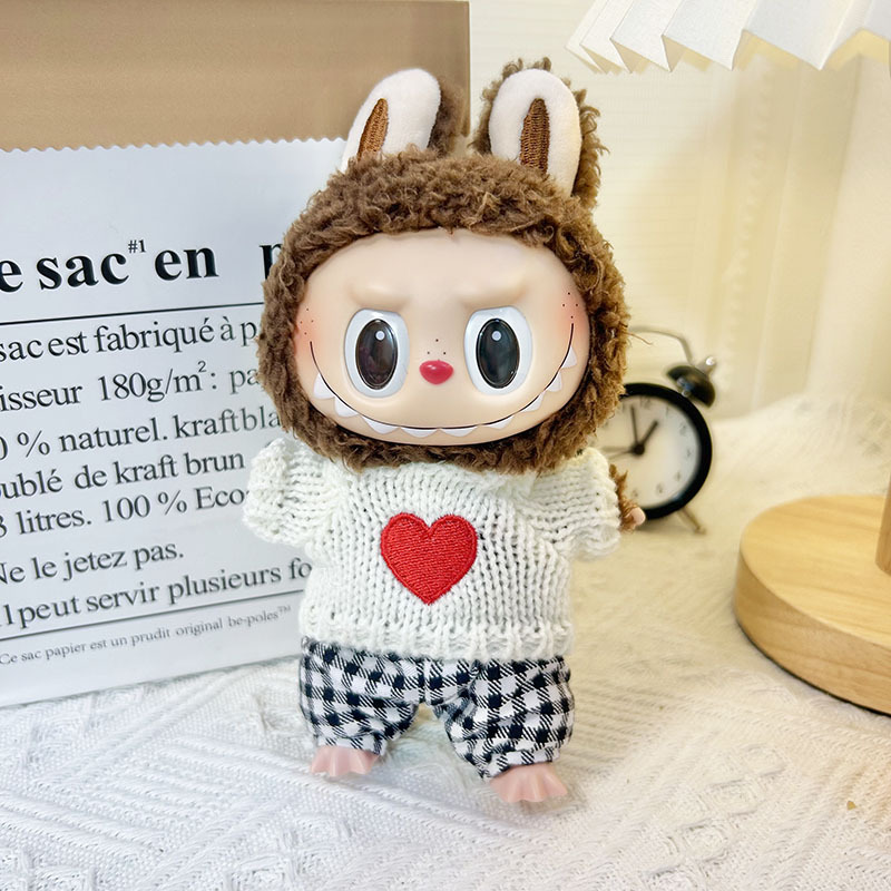 15cm ciego caja pull paño suéter pantalones macaron labubu colgante muñeca suéter Año Nuevo suéter lindo