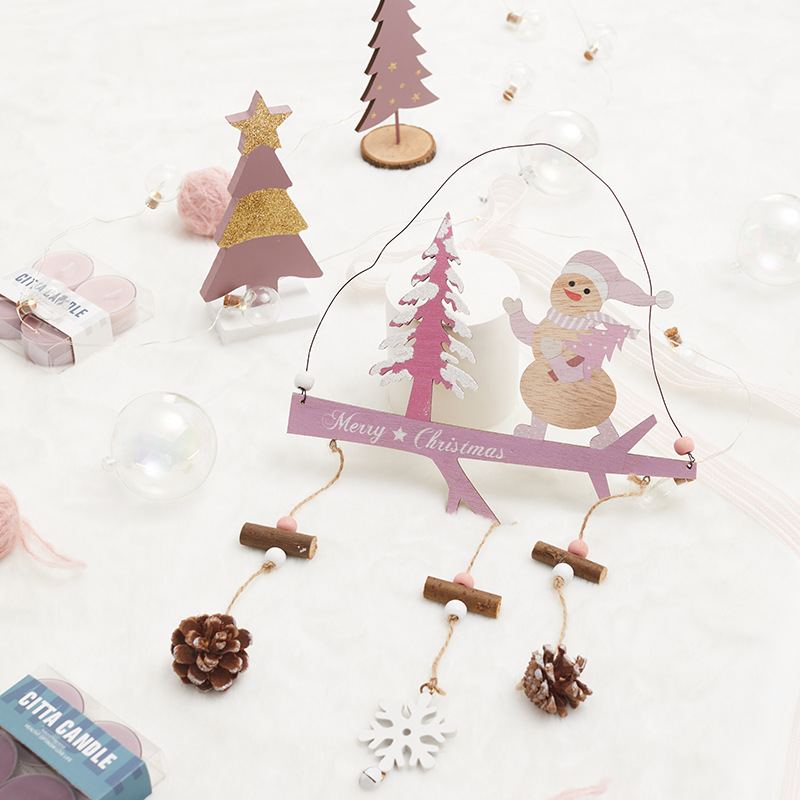 Angel rosa chica de madera Navidad colgante decoración de Navidad colgante hombre viejo muñeco de nieve decoración de alce