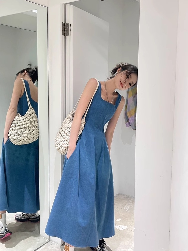 Blue denim summer slip dress sleevless