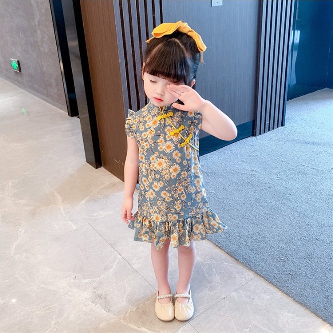 Girls' cheongsam summer little girl's cheongsam dress Chinese style retro dress baby girl princess dress 6112