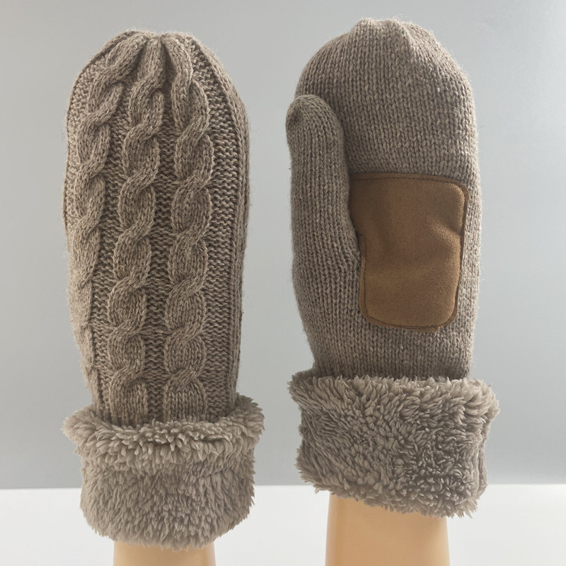 Pantalla táctil de punto de lana bolsa conjunto de hombres y mujeres de otoño e invierno al aire libre a prueba de viento cálido engrosado adulto Dedo de lana forrado de lana guantes