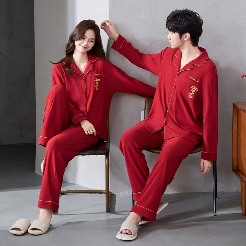 Pijamas de boda, nuevo matrimonio, vestido de terciopelo rojo, mujeres, otoño y invierno, hombre, nobles, parejas, pijamas, otoño y invierno