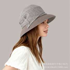 日系文艺风盆帽小众设计别针款拼色渔夫帽女春夏遮阳防晒帽太阳帽