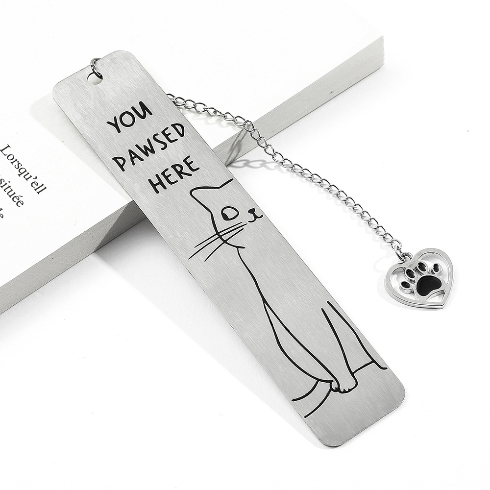27g Weight Bookmark Stationery Type 1 Piece Quantity Class, School Occasion 201 Stainless Steel Material Letter, Cat Pattern Cute Style 1 Piece Letter Cat Class School 201 Stainless Steel Cute Bookmark 8