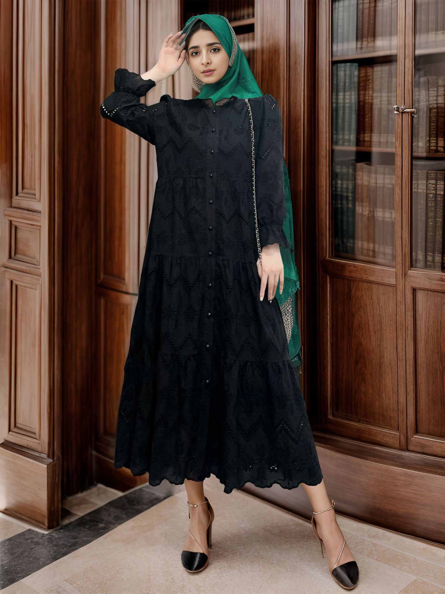 Cross-border Muslim Loose Middle Eastern Dubai Robe Abaya Gown Dress With Lace_ecoleips.com